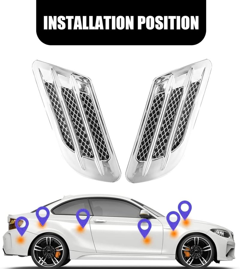 ZKFAR 2 PCS Engine Hood Air Vent Outlet Cover Trim, Car Side Mesh Vent Sticker, 8.6" x 3" Shark Gills Decorative Air Vent, Universal for Most Cars (Silver Plating) - Image 3